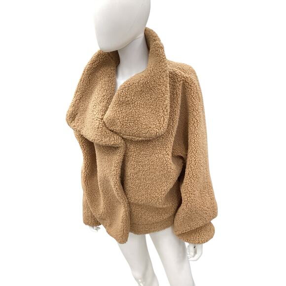 NWOT We The Free - Free People Jacket Women’s SZ L Izzy Wrap Teddy Sherpa Brown - Picture 2 of 5